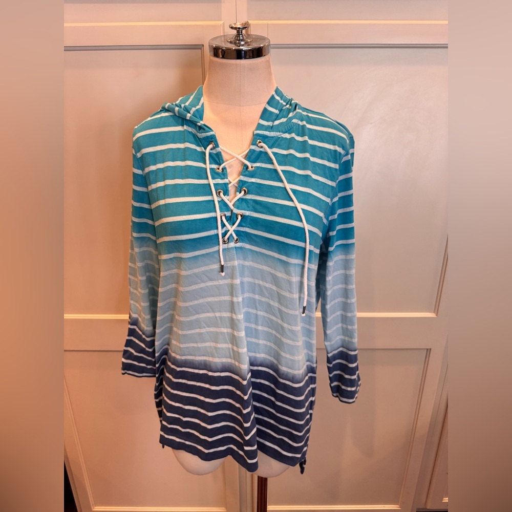Chaps Denim Striped Blue Ombre Women's Top